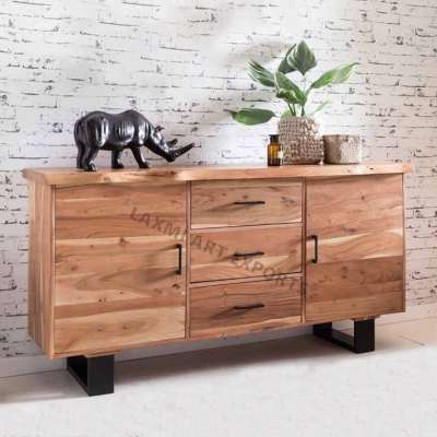 High Quality Loft Style Acacia Wood Sideboard Buffet Industrial Cabinet Dresser